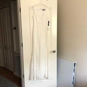 White lace wedding dress v neck